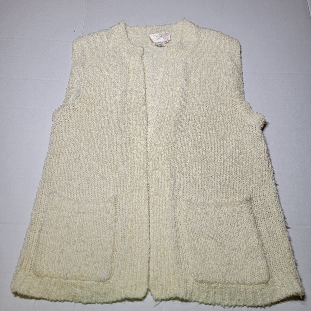 Lady Lilly Cozy Creamy Yellow Women's Open Sweater Vest‎ Size 38 (Medium)